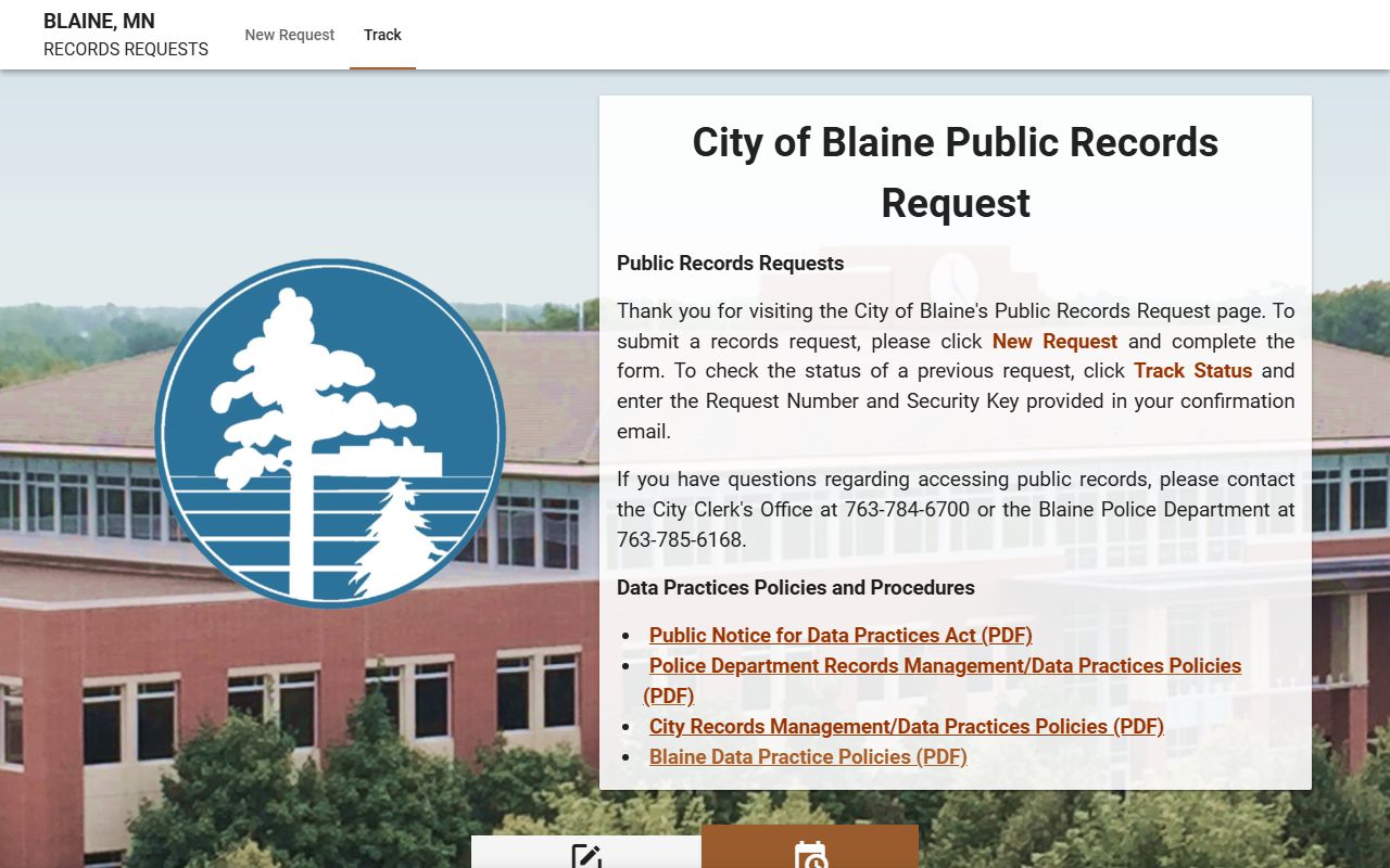 Blaine warrant records public data request portal