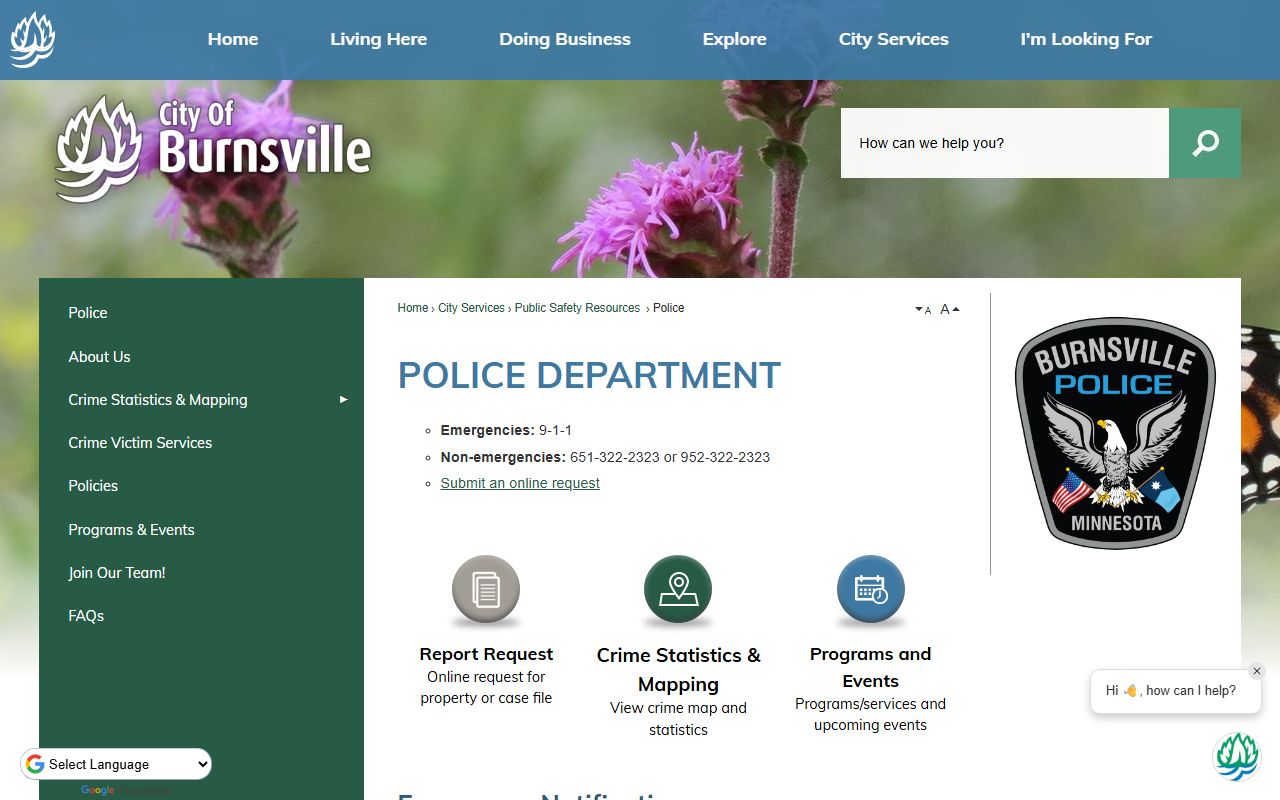Burnsville Police Department warrant records page
