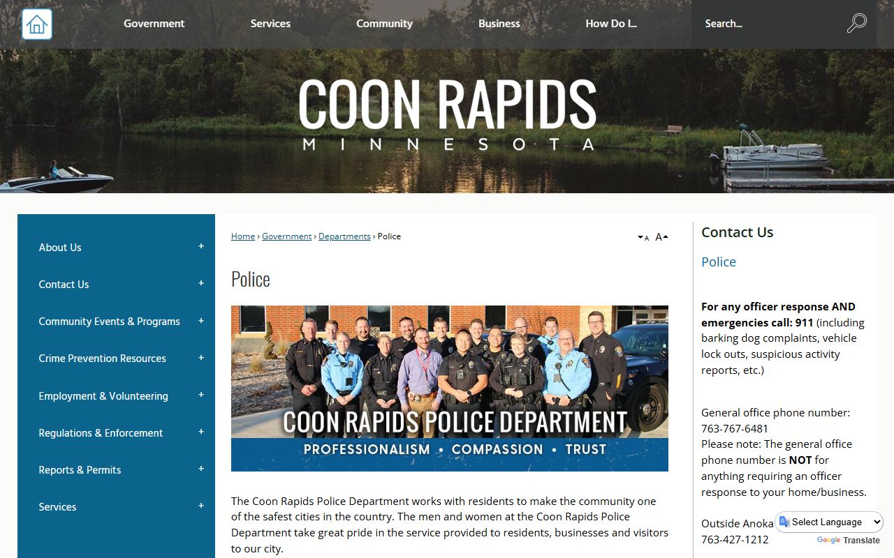 Coon Rapids Police Department warrant records page