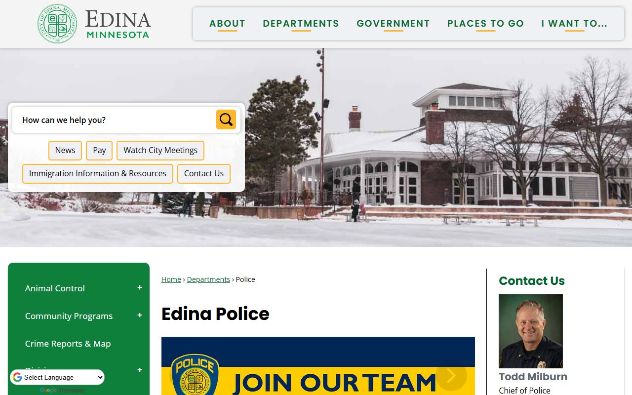 Edina Police Department warrant records page