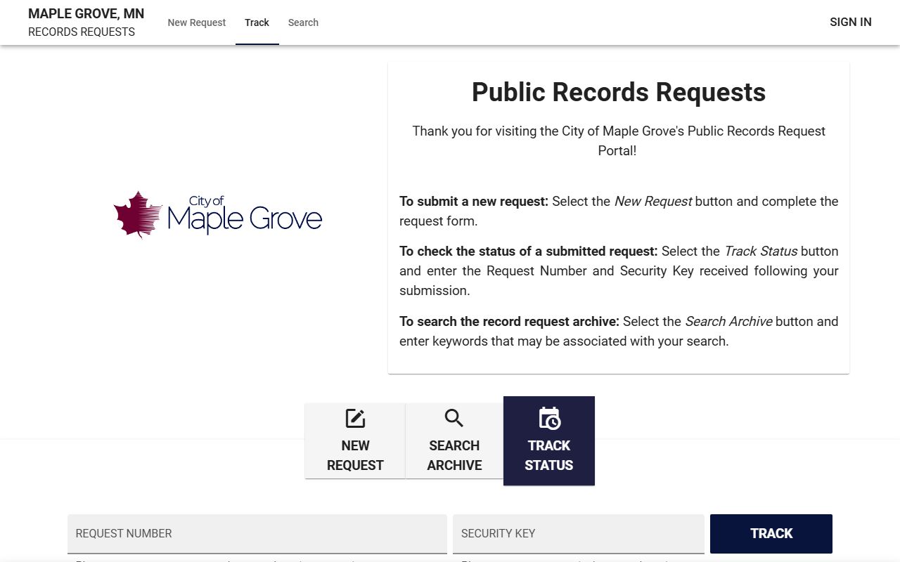 Maple Grove public records request portal for warrant records