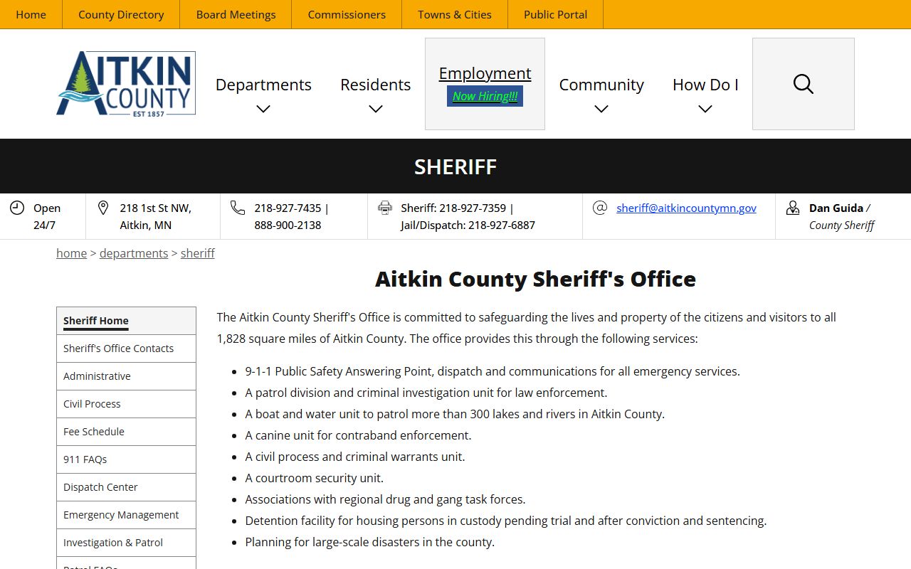 Aitkin County Sheriff warrant records page