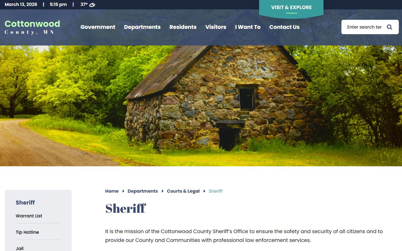 Cottonwood County Sheriff warrant records