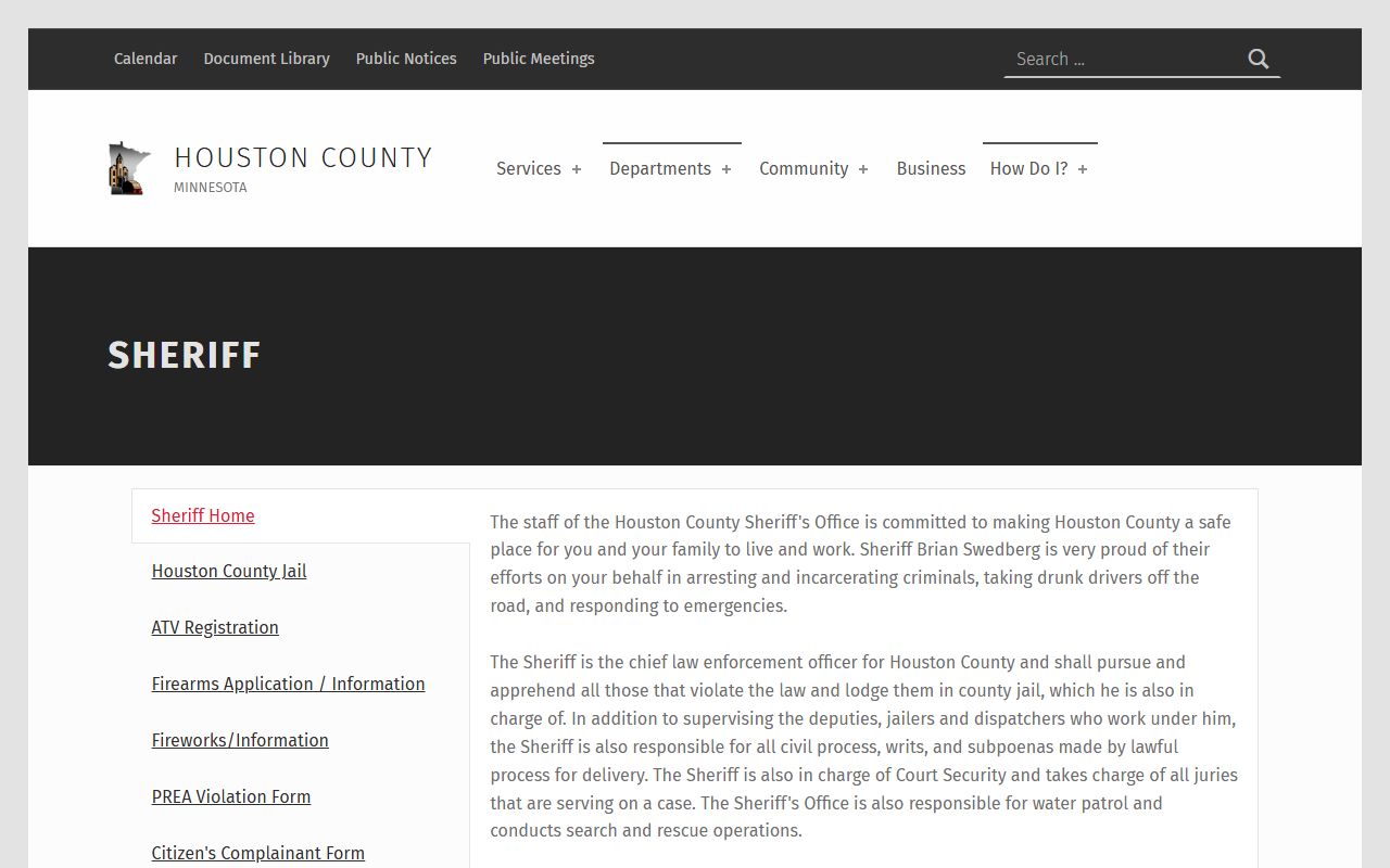 Houston County warrant records sheriff office page