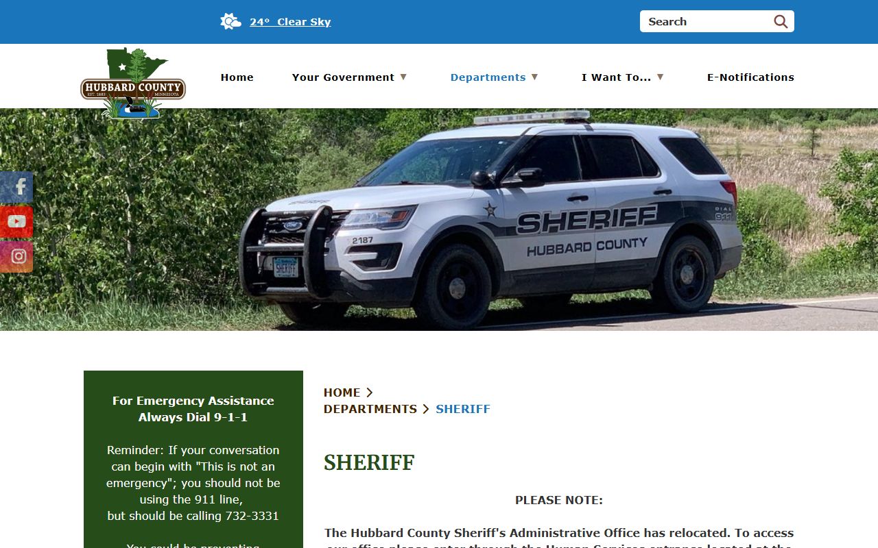 Hubbard County warrant records sheriff office page