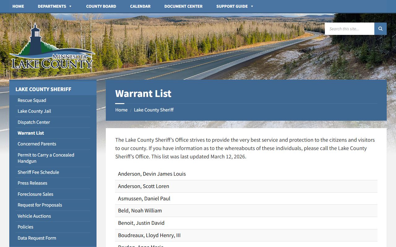 Lake County warrant records Sheriff warrant list