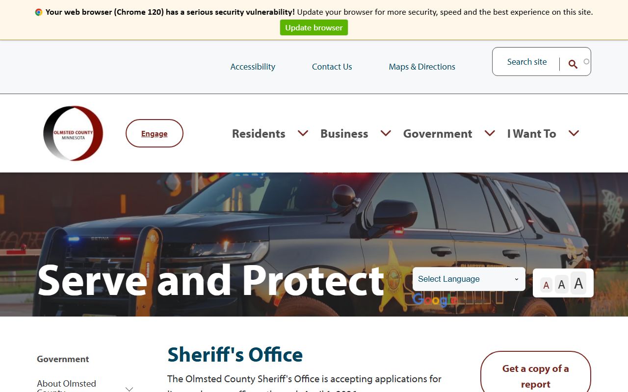 Olmsted County Sheriff Department warrant records page