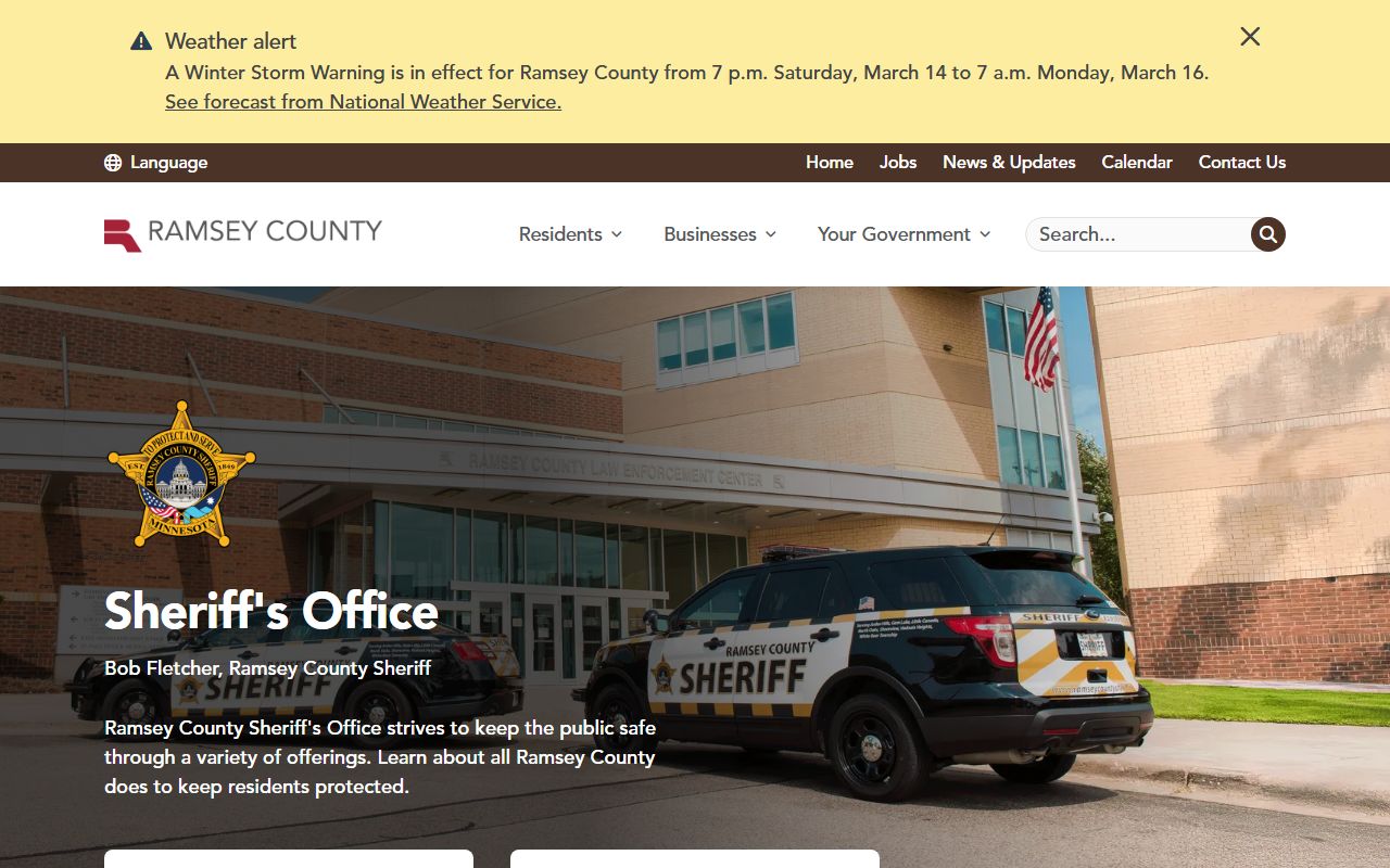 Ramsey County Sheriff Office page for warrant records