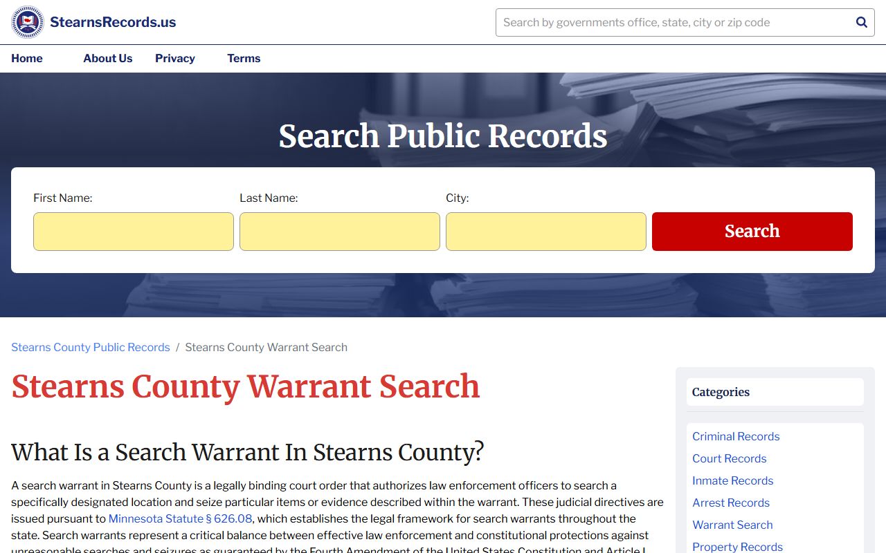 Stearns County warrant search tool