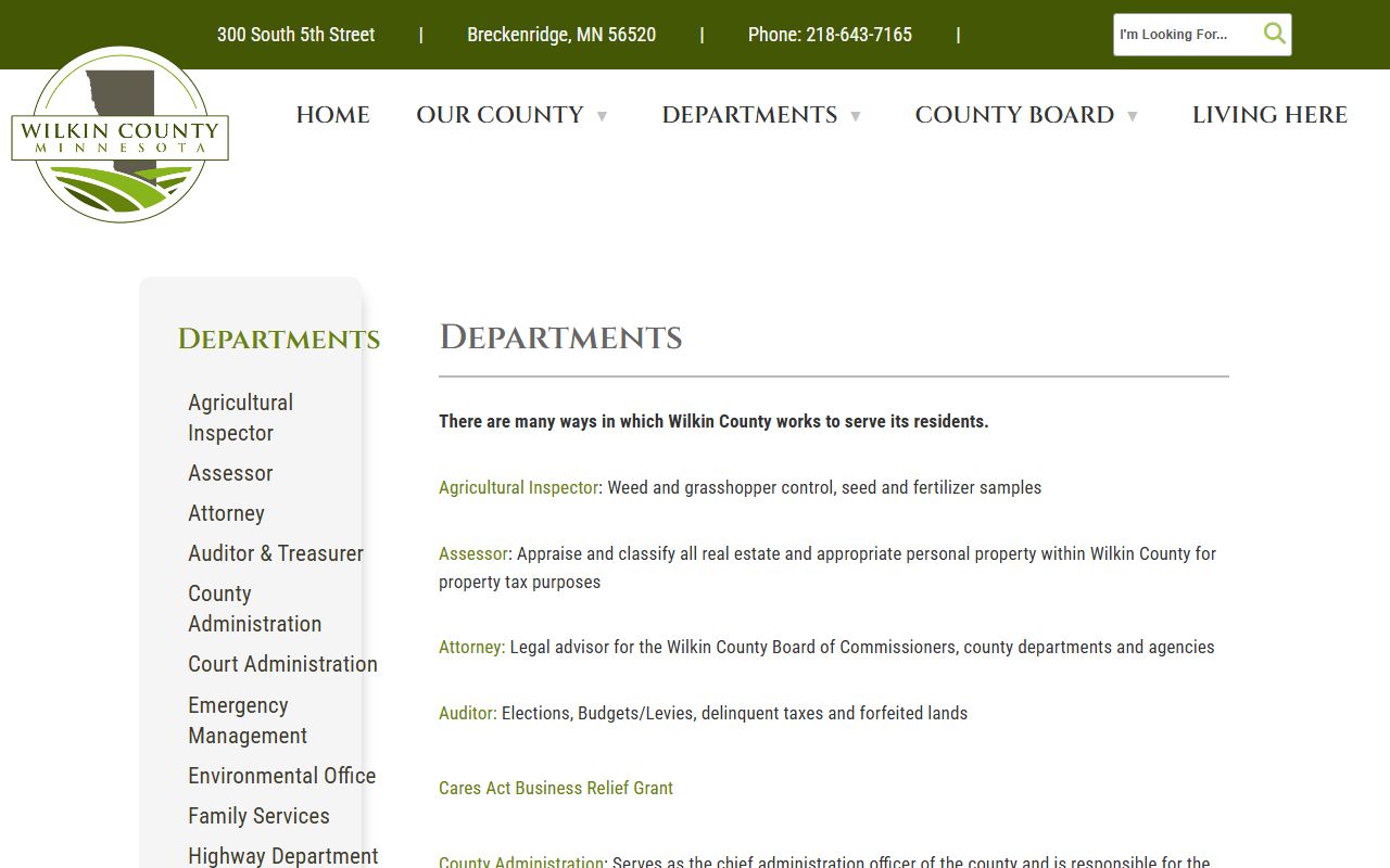 Wilkin County Sheriff Department page