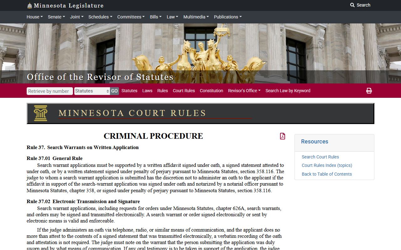 Minnesota warrant records rules of criminal procedure