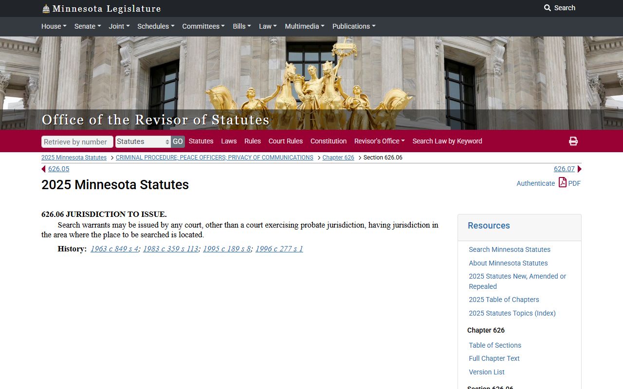 Minnesota warrant records jurisdiction statute