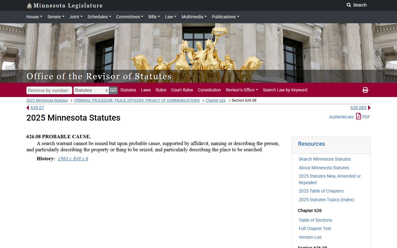 Minnesota warrant records probable cause statute