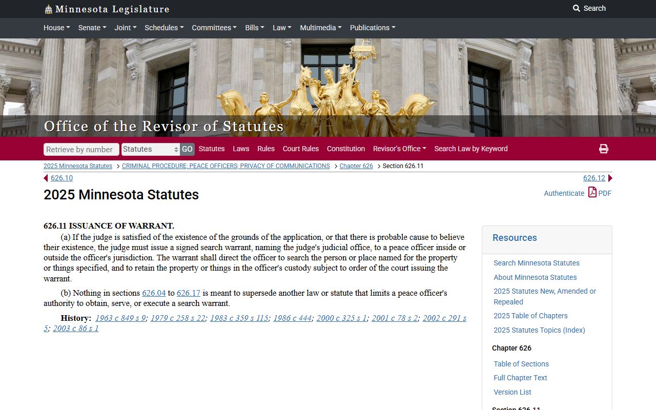 Minnesota warrant records issuance statute