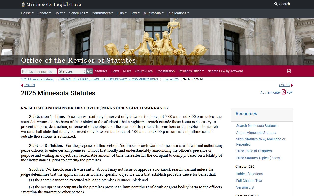 Minnesota warrant records no-knock warrant statute